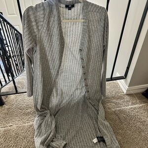 Frye Light Gray Ribbed Long Button-Front Cardigan